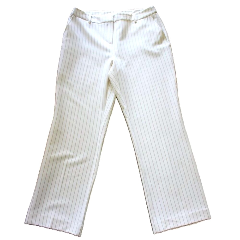 ANNE KLEIN Pinstripe Straight-Leg Loose Career Trousers in Ice Latte (10/12)